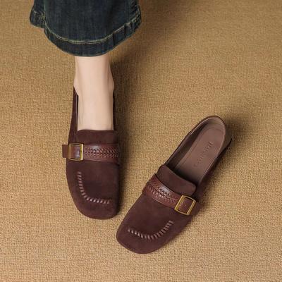 2025 осень и зима новая модная ретро обувь с круглым носком, на низком толстом каблуке, лоферы, женские универсальные туфли с плетеным ремнем и металлической пряжкой