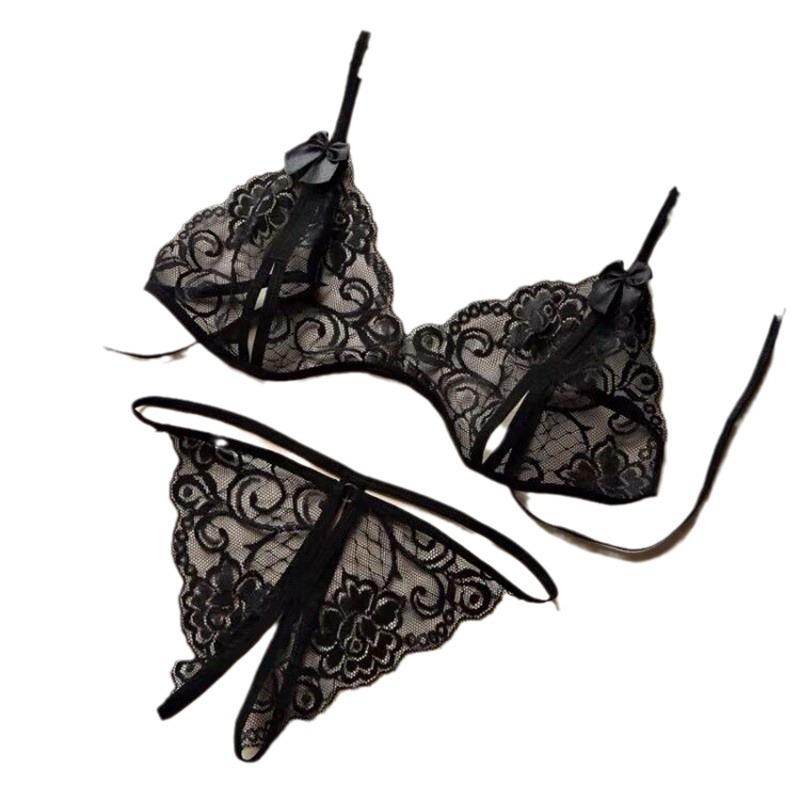 Open-Crotch Lace Lingerie Set - Three-Piece Thong for Women - No Removal Needed - Sexy Passionate New Style