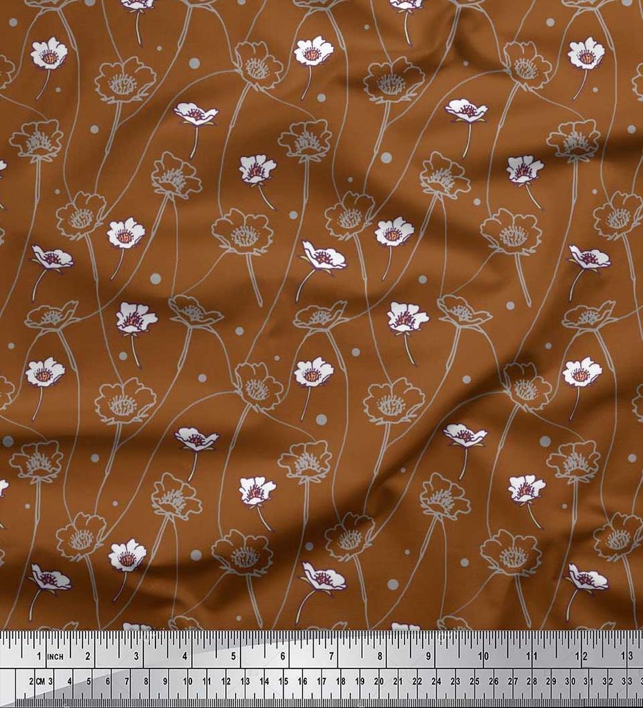 Soimoi Black Poly Crepe Fabric Dot|Leaves & Floral Artistic Decor Fabric Printed BTY 42 Inch
