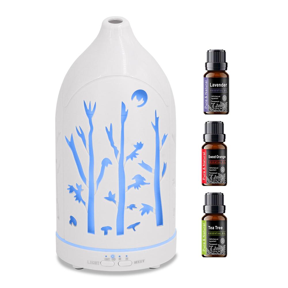 7-цветный светодиодный аромадиффузор, полый дизайн, 3 эфирных масла, автоматическое отключение и бесшумная работа для снятия стресса, сна