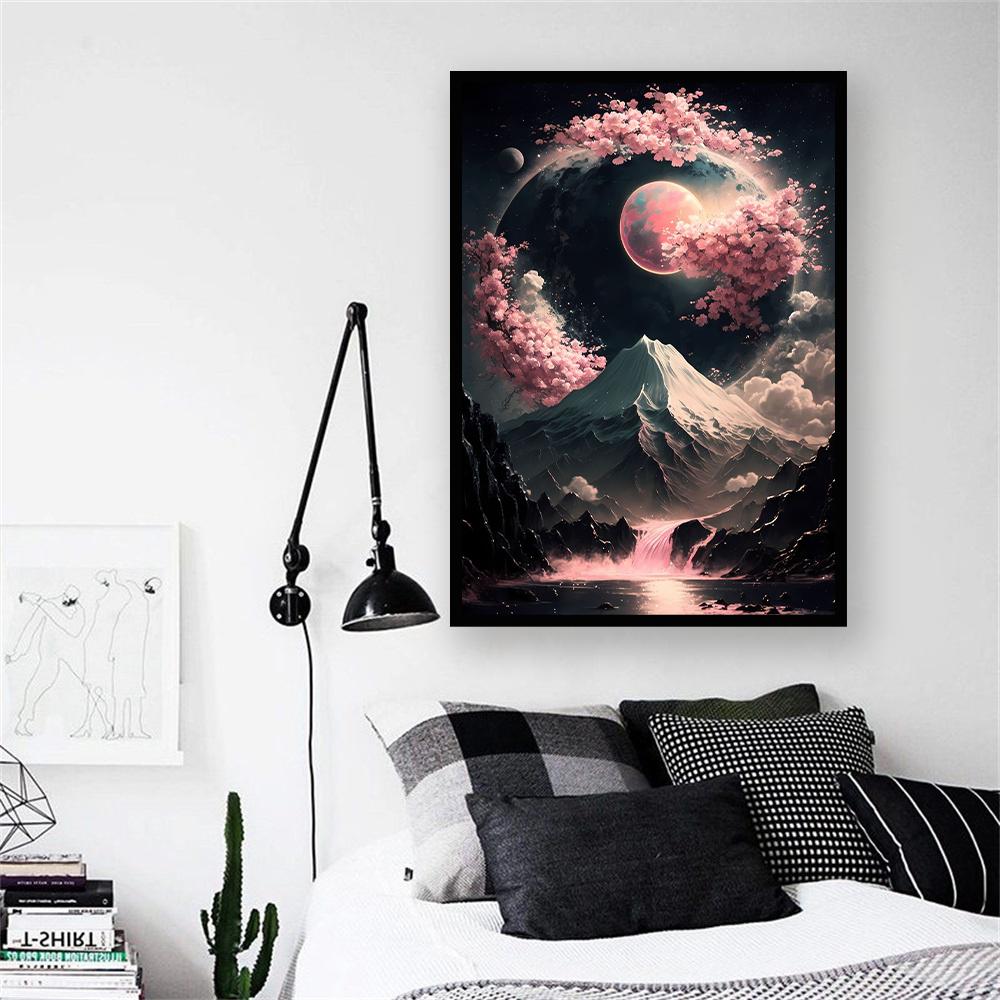 Гора Фудзи, настенный художественный постер, картина маслом, японский пейзаж, ночное небо, украшение для дома