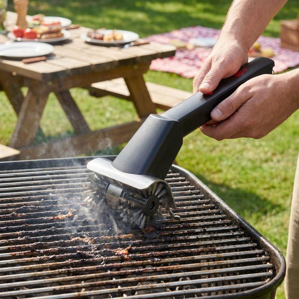 Stainless Steel Electric BBQ Cleaning Brush Double Wheel Roller Grill Brush  Household