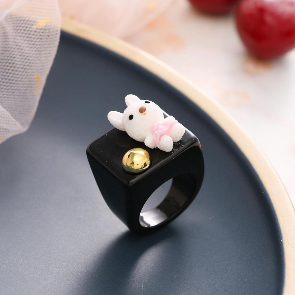 Милое и игривое смоляное кольцо с мультяшным животным, кольцо с медведем, кольцо с кроликом, женское простое модное кольцо, ювелирное изделие