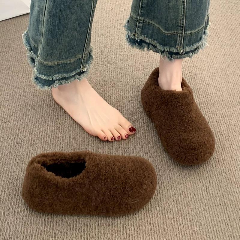 thick-soled fluffy half-slippers , new autumn and winter one-pedal snow boots, piled cotton slippers