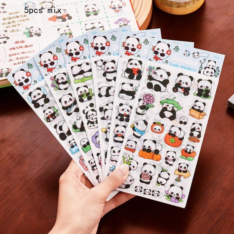 Kawai Stationery Cartoon Panda Stickers Student Cute DIY Guka Hand Account Material Girl Heart Cup Decoration School Supplies