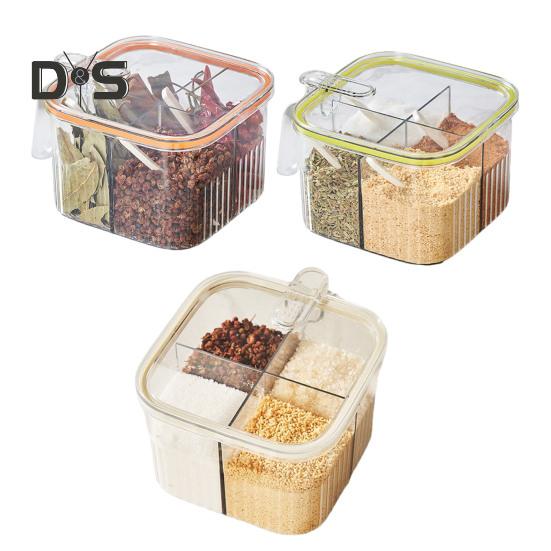 1 комплект, коробка для приправ, 4 отделения, контейнер для специй, приправ с ложкой, многофункциональная коробка для хранения для домашней кухни