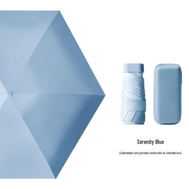 Креативный мини-зонт на клею шестикратного сложения черного цвета — компактная женская капсула для защиты от солнца и дождя, солнцезащитный экран двойного назначения.