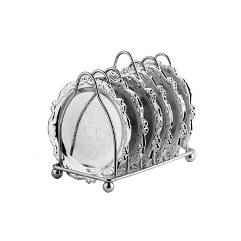 7 Pcs/set Carved European Decor Racks Plated Metal Cake Tray Classical Patterned Cup Mat  Cocktail