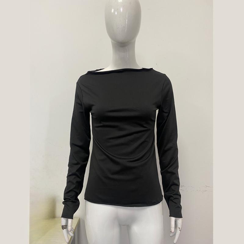 Европейская и американская весенне-осенняя мода, сексуальный базовый топ однотонной расцветки