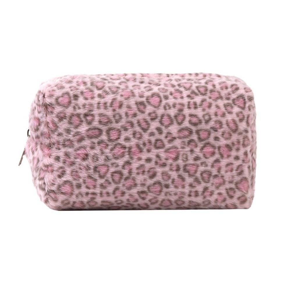 Plush Travel Toiletry Pouch Large Capacity Cosmetic Bag Durable Leopard Print Makeup Bag Women