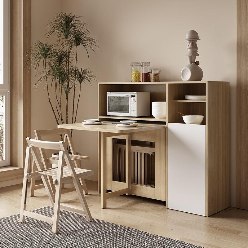 Modern Minimalist Cream Style Wooden Foldable Mobile Dining Table Set with Chairs Home Kitchen Indoor Decor Novelty New Energy