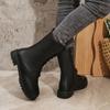Fashion Fashion Boots Women's 2024 Spring, Autumn, and Winter New Round Head Side Zipper Mid Sleeve Casual Women's Leather Boots