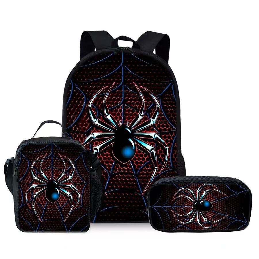 Large-capacity spine protection and load-reducing elementary school student schoolbag three-piece set cartoon hero print backpack