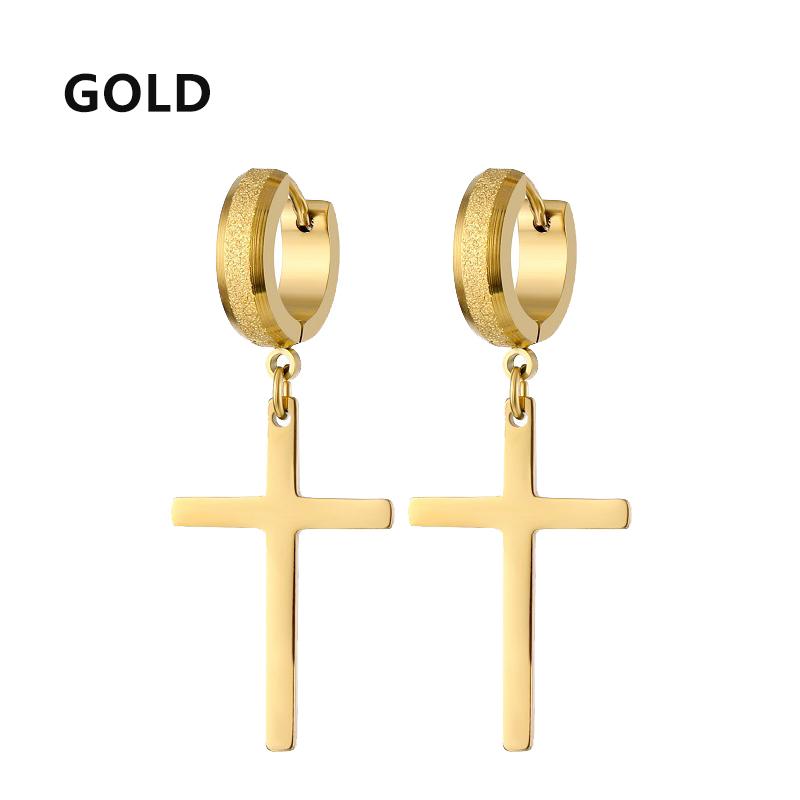 Панк Серьги-кольца из нержавеющей стали с матовой отделкой Дизайн Женские Мужские Проколотые Серьги-кресты Циркон Аксессуары Вечеринка Висячие серьги