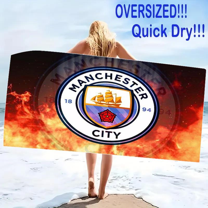 Пляжное полотенце с принтом ФК «Манчестер Сити», большое, мягкое, быстросохнущее, для пляжа, кемпинга, плавания