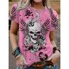 2024 Women's Casual Crew Neck Printed 3D Skull Pattern T-Shirt Summer Fashion Breathable Refreshing High Quality Short Sleeves