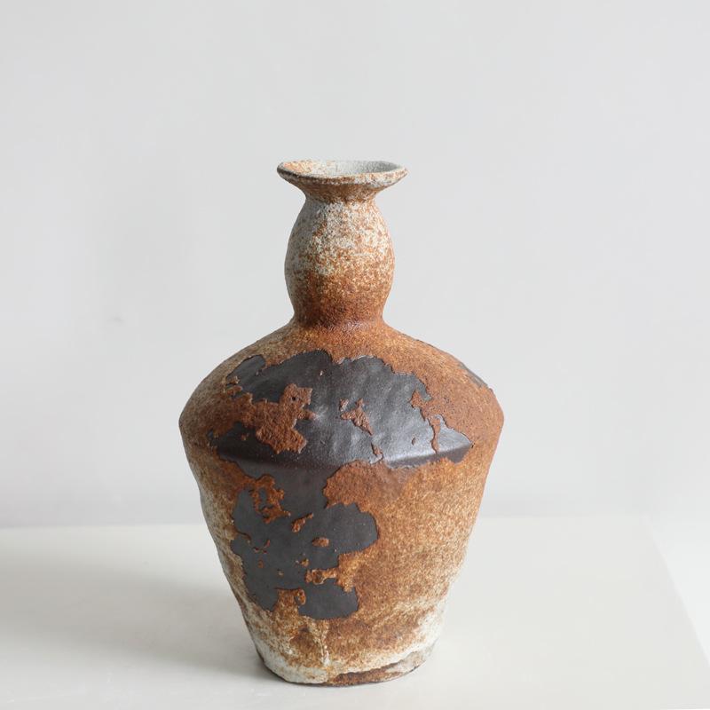 Wabi-Sabi Ceramic Vase: Retro, Handmade Pottery for Zen Flower Arrangements In Homes or Hotels.