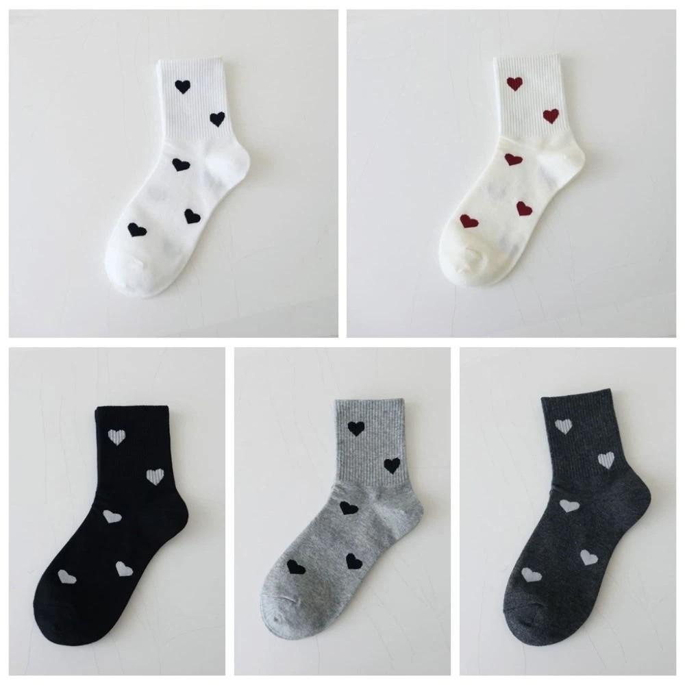 5Pairs Harajuku Patchwork Color Socks Heart Pattern Mid Tube Socks Love Mid-Calf Socks  Sports