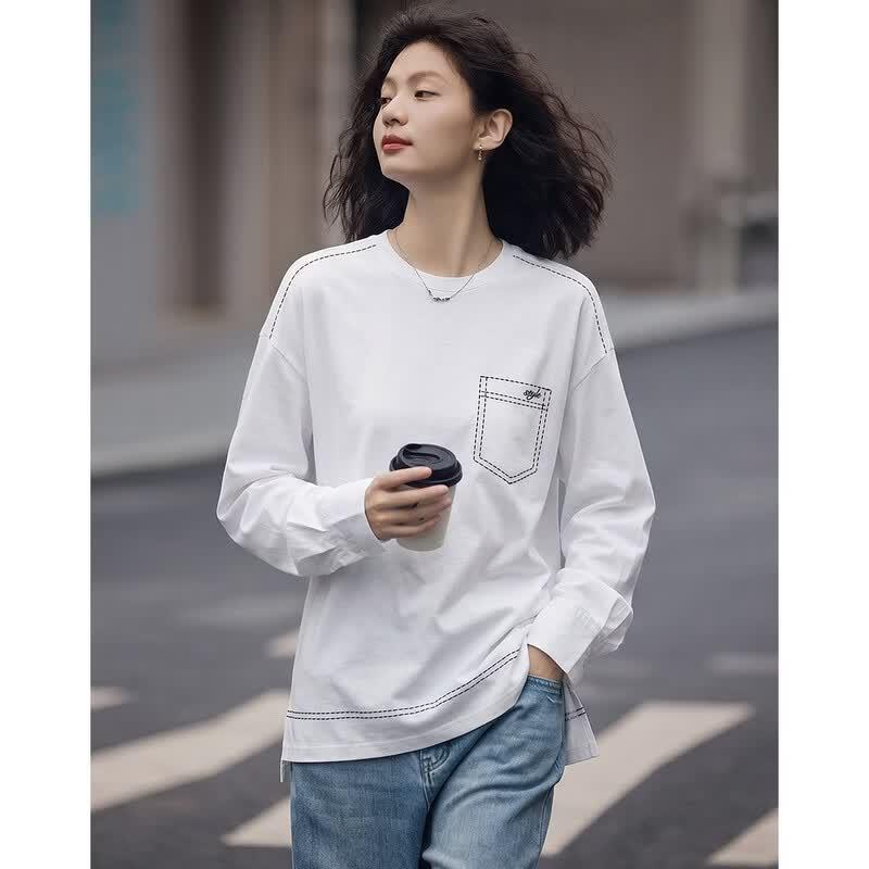 Женская футболка De Mana 100% хлопок, colorblock, с длинным рукавом