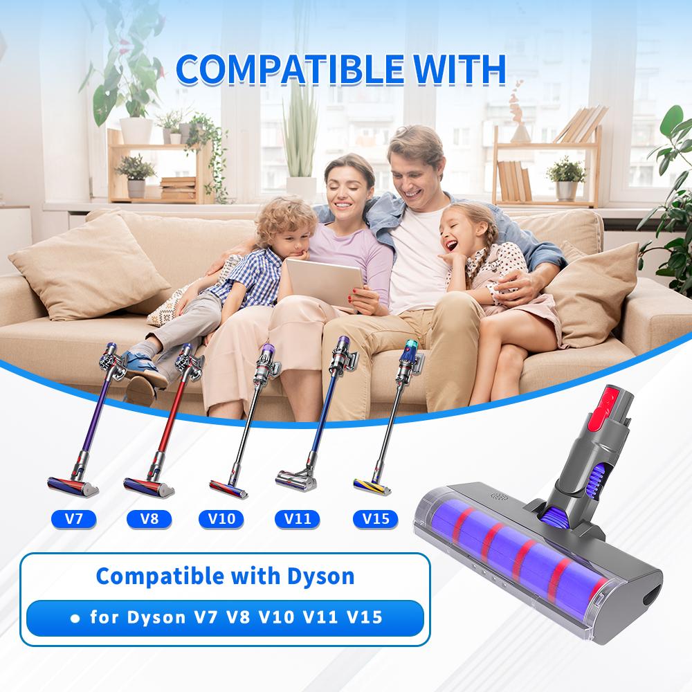 Brush Head Part For Dyson V7 V8 V10 V11 V15 Vacuum Cleaner Soft Roller Brushes with Direct Drive and 4 LED Light for Hard Floors