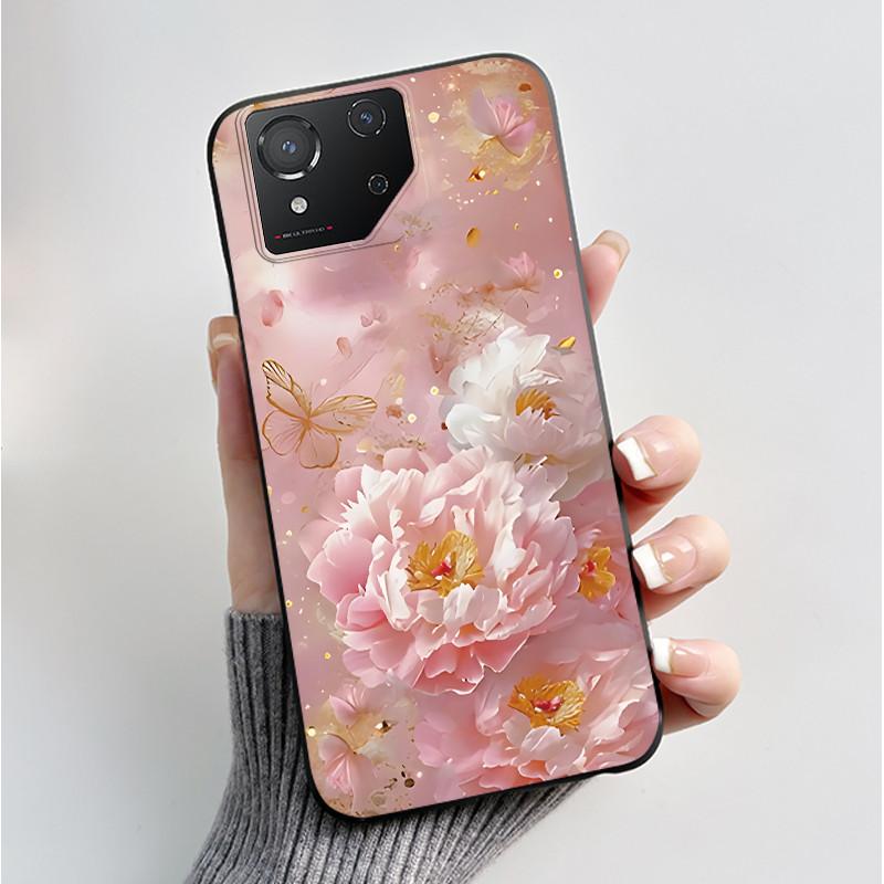 Чехол для ASUS ROG Phone 8 Чехол для ROG Phone 8 Pro Capa Мягкий Силикон Черный Корпус Чехлы для Телефона с Милым Цветочным Мультяшным Принтом