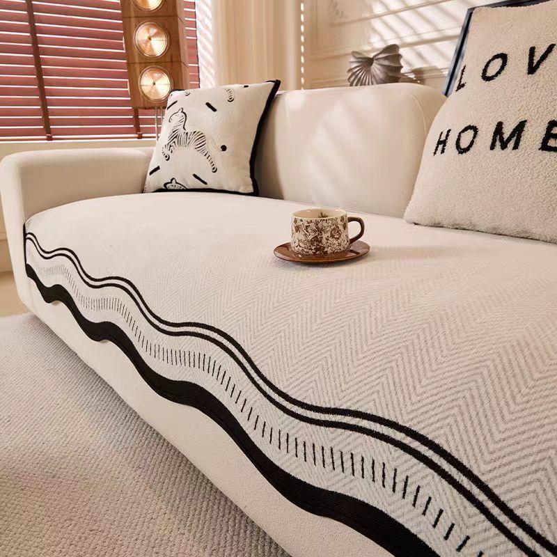 Premium Leather Sofa Cushion Autumn And Winter Plush New Four-Season Universal Fixed Non-Slip Straight Row Seat Cushion Cover