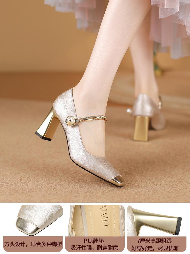 New Chinese Style Mary Jane Single Shoes 2025 New Square Head with Versatile High Heels Women's Shoes Fashion Shoes