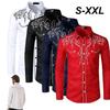 Mens Western Cowboy Shirt Long Sleeve Retro Embroidery Casual Buttons Down Shirt