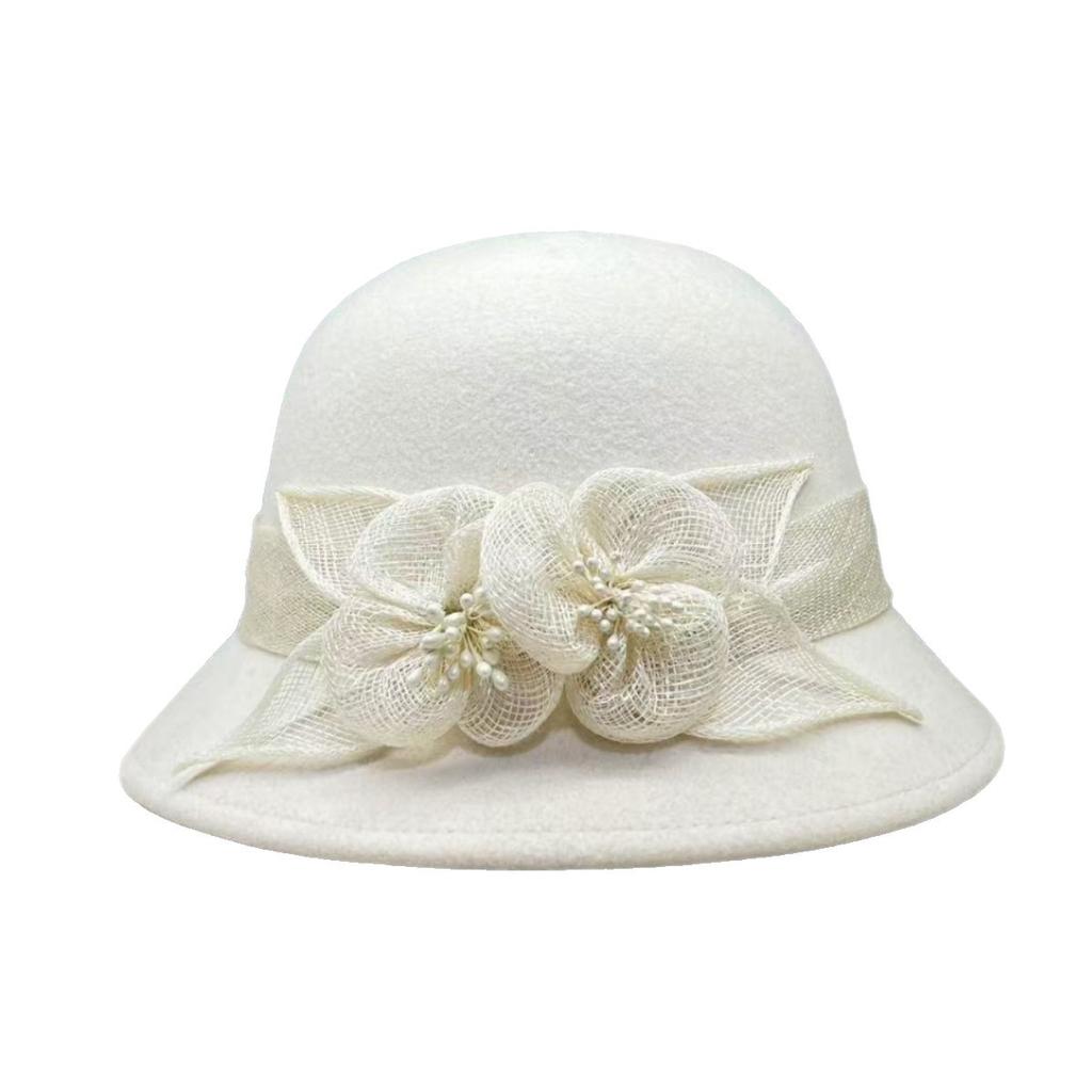French romantic autumn and winter celebrity wool three-dimensional linen yarn flower top hat women's French retro temperament basin hat advanced sense