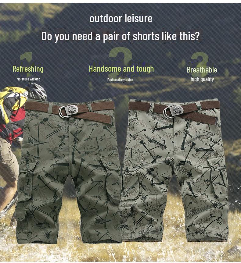 Мужские летние повседневные свободные камуфляжные рабочие шорты с несколькими карманами