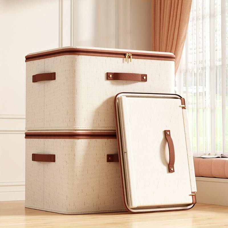Linen Large Box Capacity Storage With Lid Scratch Resistant Foldable For Clothing Blankets Toys Books Portable Country Style Organizer