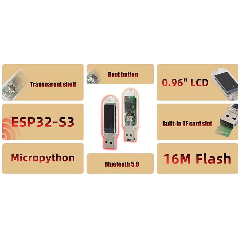 T-Dongle-S3 Esp32-S3 макетная плата с донгл-экраном 0,96 дюйма St7735 ЖК-дисплей поддержка Wi-Fi Bluetooth Tf карта
