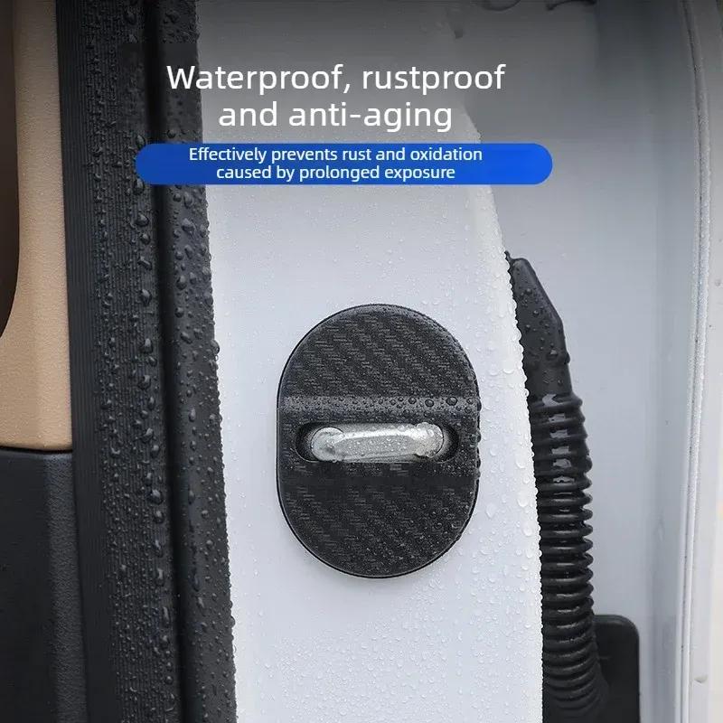 4PCS Car Door Lock Protective Cover Self-adhesive Carbon Fiber Pattern Car Door Lock Anti Rust Sleeve Car Decorative Accessories