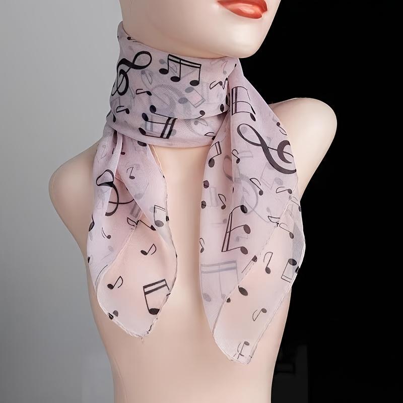 1Pc Elegant Musical Note Pattern Scarf, Four Color Options, Silky Texture, Lightweight And Breathable, Multifunctional Square Scarf For Women