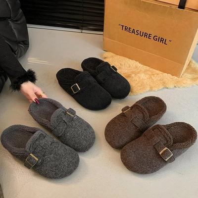 Женские домашние тапочки на толстой подошве, новинка осени и зимы, универсальные, теплые, из шерсти и хлопка, серые тапочки Birkenstock для женщин