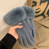 Solid Color  Gloves Warm Full Finger Mittens Fashion Women Furry Gloves  Female