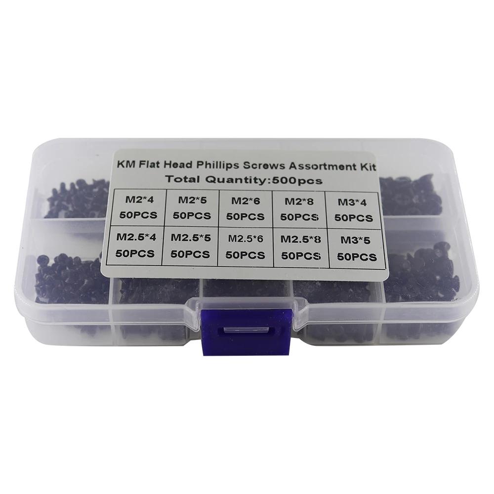 500 шт./компл. M2 M2,5 M3 KM винт с плоской головкой Phillips винты для ноутбука Набор винтов для ноутбука для компьютера маленький винт