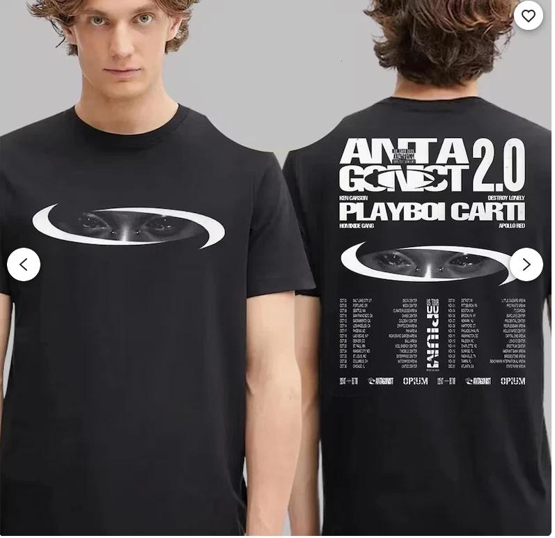 Антагонист 2.0 Playboi Carti US Тур 2025 Постер Футболка.