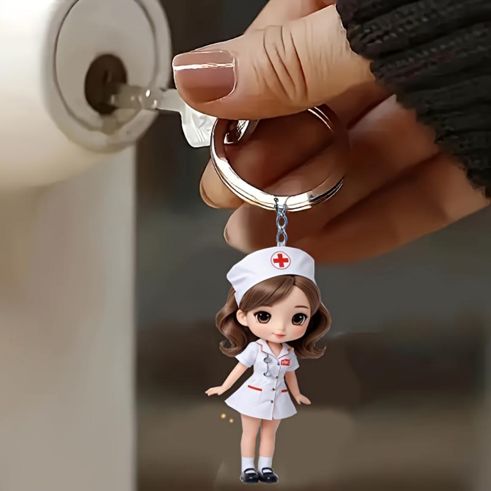 6-элементный акриловый плоский 2D-брелок для ключей с милой тематикой «Медсестра» Симпатичные персонажи мультфильмов «Медсестра», подходит для Дня медсестер, врачей, подарков и сувениров для медсестер