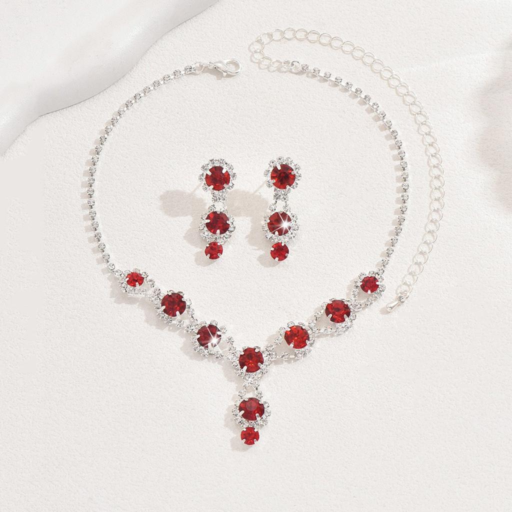 3/4pcs Sweet Romantic Style Colored Zircon Inlaid Women's Necklace Earrings Bracelet Set Banquet Dress Elegant Accessories