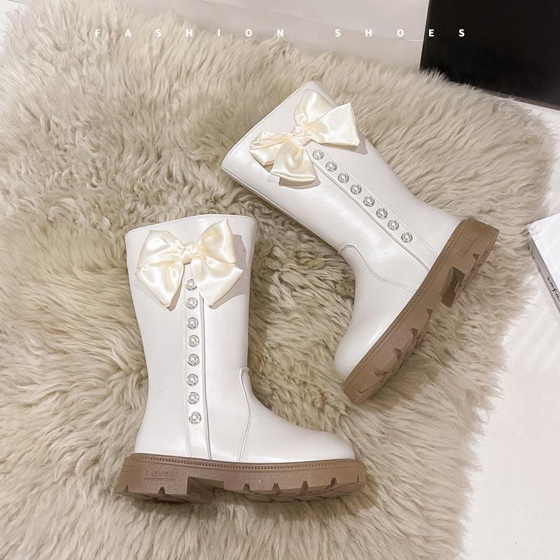 Детские высокие сапоги с бантом, модные зарубежные сапоги для девочек
