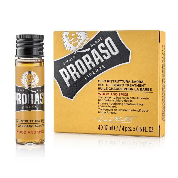 Huile chaude réparatrice - Proraso - Wood & Spice - Vegan - 4x17ml - Pour barbe saine