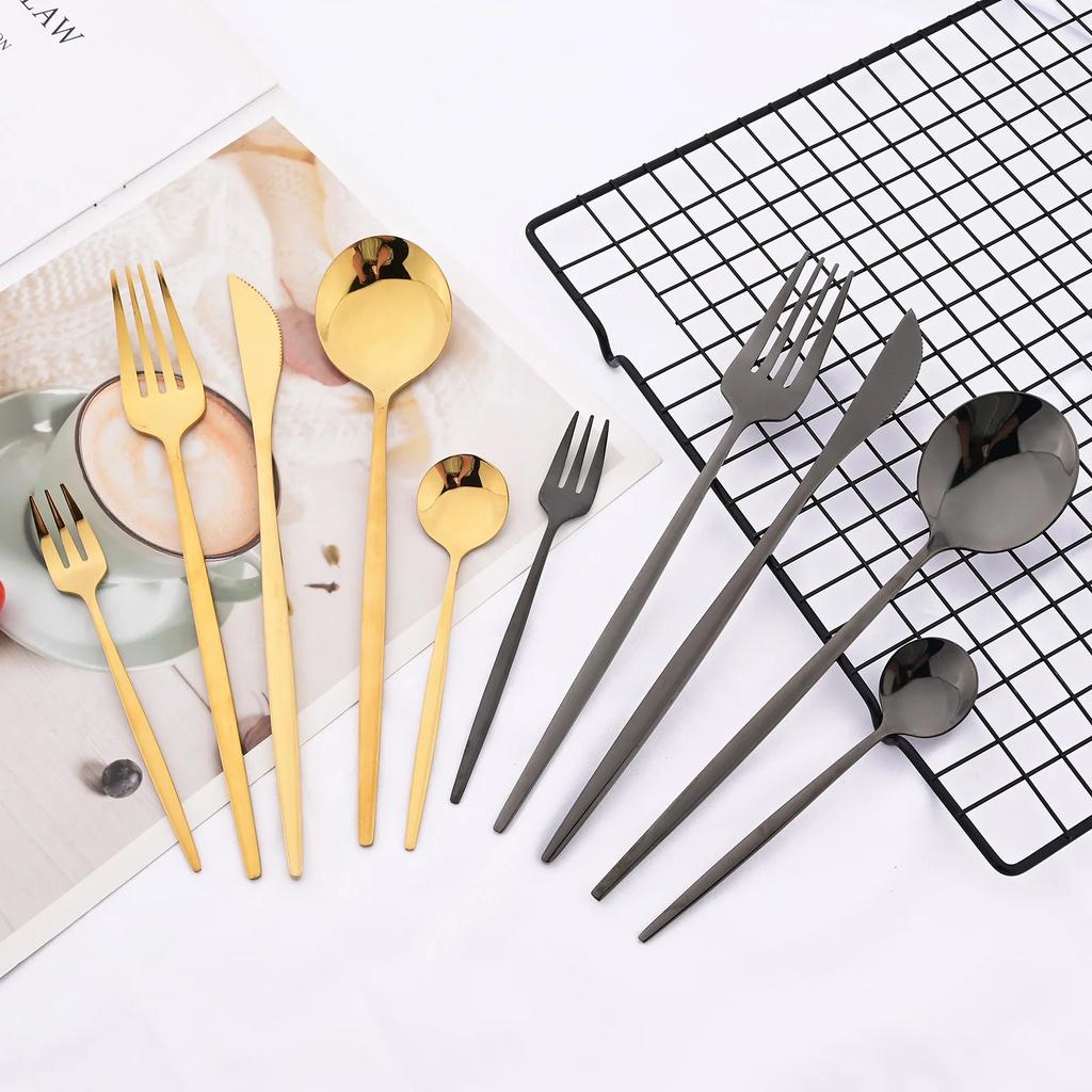 30Pcs Stainless Steel Flatware Cutlery Set Dinner Rose Dinnerware Set Knife Fruit Fork Spoon Kitchen Tableware Silverware Set