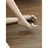 French Bow Pink High Heels Femininity Senior Not Tired Feet 2025 New Autumn Stiletto Black Single Shoes