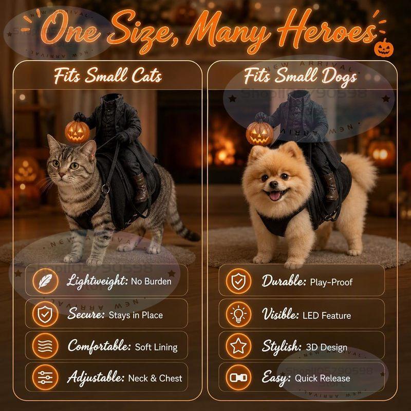 Horseman Cat Costume-Dog Halloween Costumes,3D Headless Horseman Design,Adjustable Fit for Cats/Small Dogs for Halloween