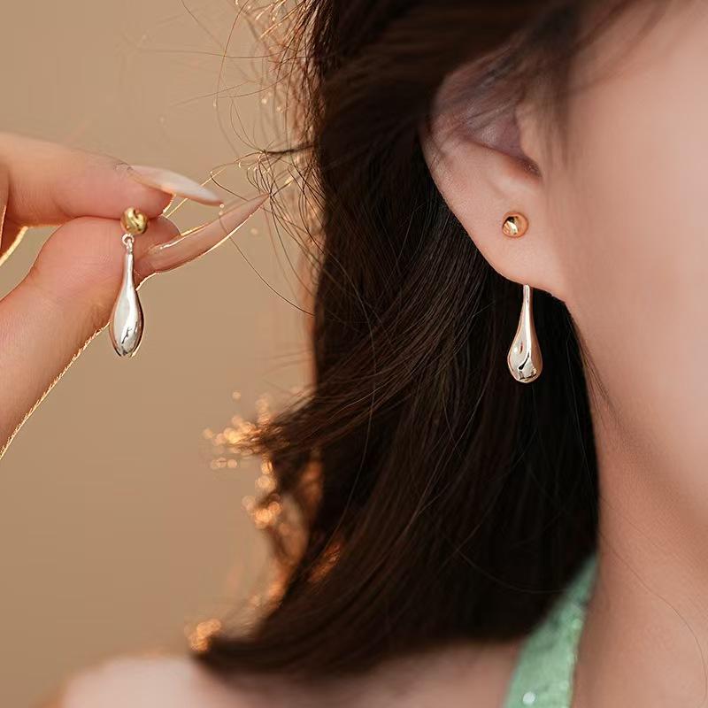 Water Droplet Shaped Earrings New Two Ways To Wear Simple Design Personality Simplicity High-End Feeling Earrings Accessories