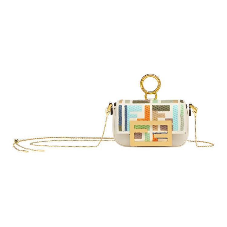 Fendi Багет Позолоченные Металлические Аксессуары Холст И Кожаная Деталь Мини Сумка Женская сумка Мультиколор 7AS045-ANS5-F1L2D