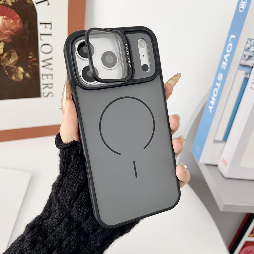 Имитация чехла для iPhone 17 Pro Max: Магнитная обложка с ощущением кожи с держателем для линзы камеры Apple 16