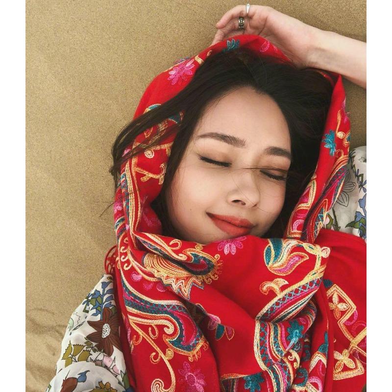 Autumn and Winter Embroidery Versatile Embroidery Shawl Guo Biting Cashew Nut Flower Imitation Cashmere Scarf Women