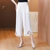 Summer Retro Wide Leg Embroidered Elastic Waisted Casual Pants Loose Cropped Pants for Women